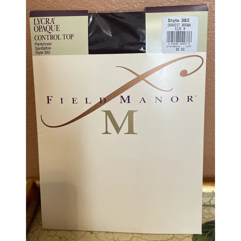 Field Manor Womens‎ Size B Pantyhose Darkest Brown Lycra Opaque Control Top NEW